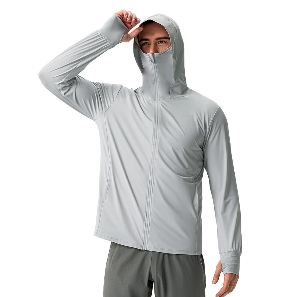 GUSTAVE Men's UPF 50+ Full Zip Light Jacket Hooded Sun Protection Cooling Long Sleeve Shirt with Pockets for Hiking Fishing Outdoor, XXL GUSTAVE Men's UPF 50+ Full Zip Light Jacket Hooded Sun Protection Cooling Long Sleeve Shirt with Pockets for Hiking Fishing Outdoor, XXL